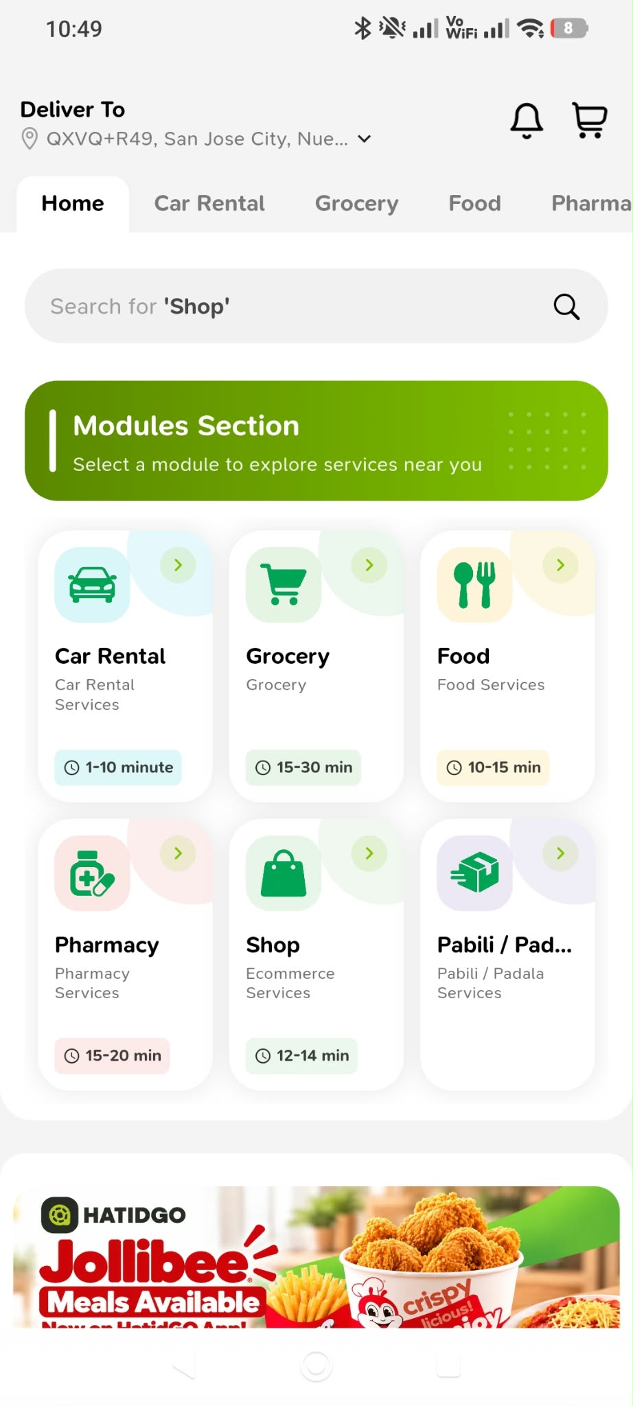 HatidGo customer app home screen